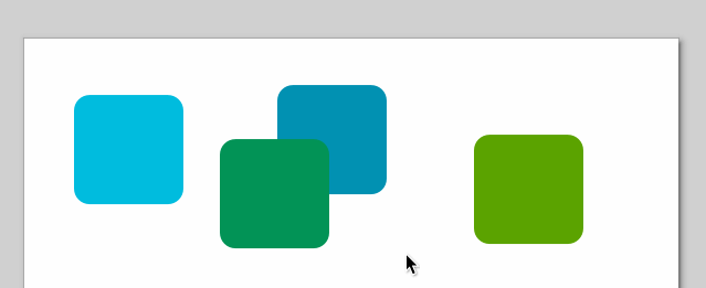Four squares are aligned with the top of the page, then distributed. The toolbar tools used are not pictured.